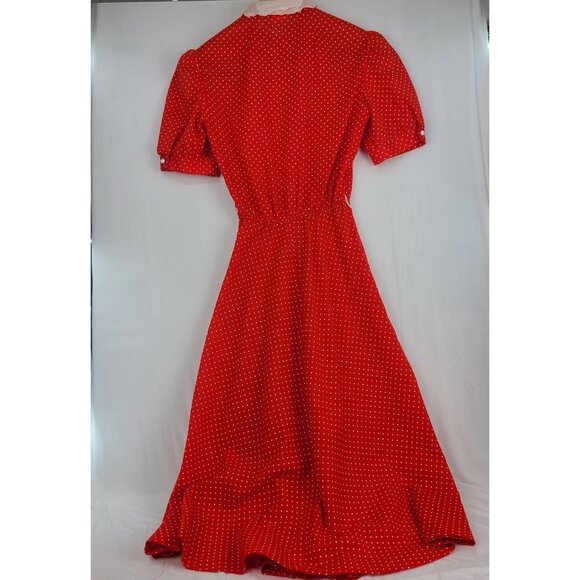Jody T of California Vintage Red Dress White Polka Dots Lace Collar Rose Buttons - Picture 7 of 12